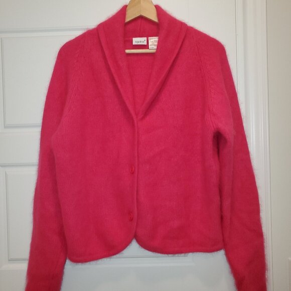 TOGETHER V neck knit cardigan fuxia sweater Size 12 - 14 - Picture 1 of 3
